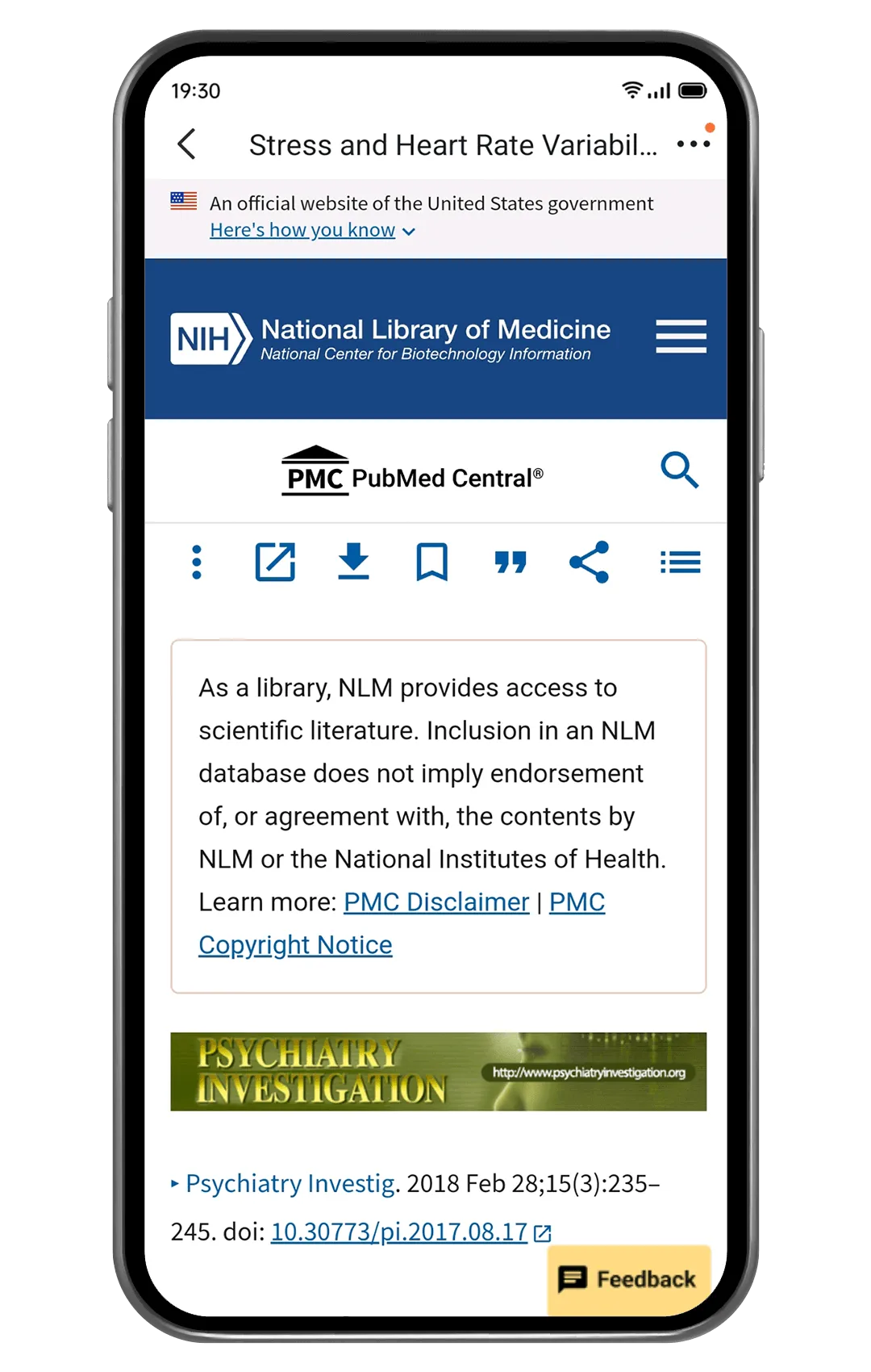 Artikel über Stress und Herzfrequenzvariabilität aus der National Library of Medicine.