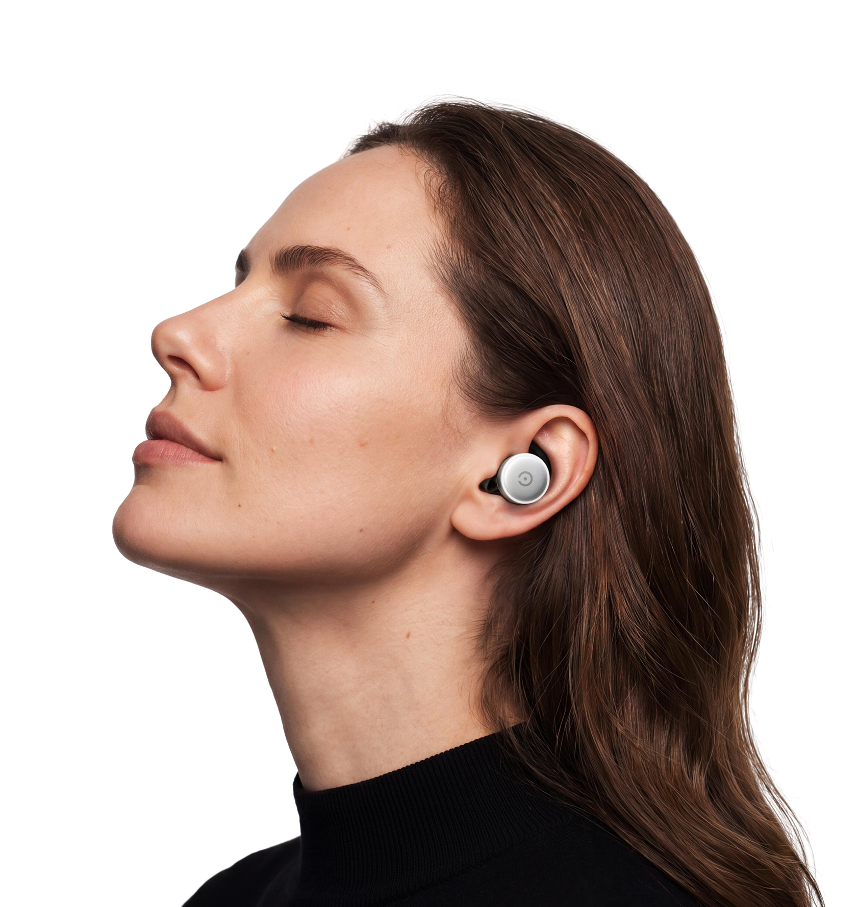 Mujer con el dispositivo auricular de bienestar Zeno One