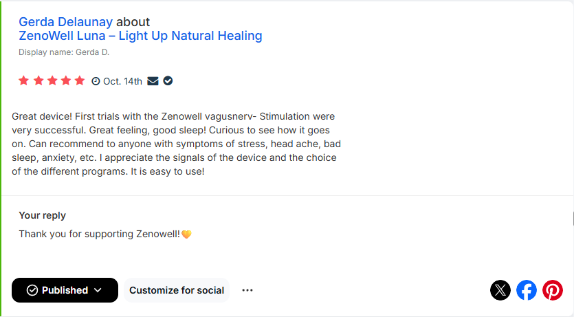 Gerda D. headache testimonial screenshot